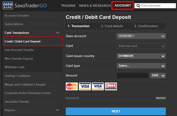 Credit debit card deposit